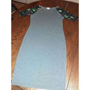 XS Lularoe Grey Multi-Color Short Sleeve Casual Midi Dress Simply Comfortable